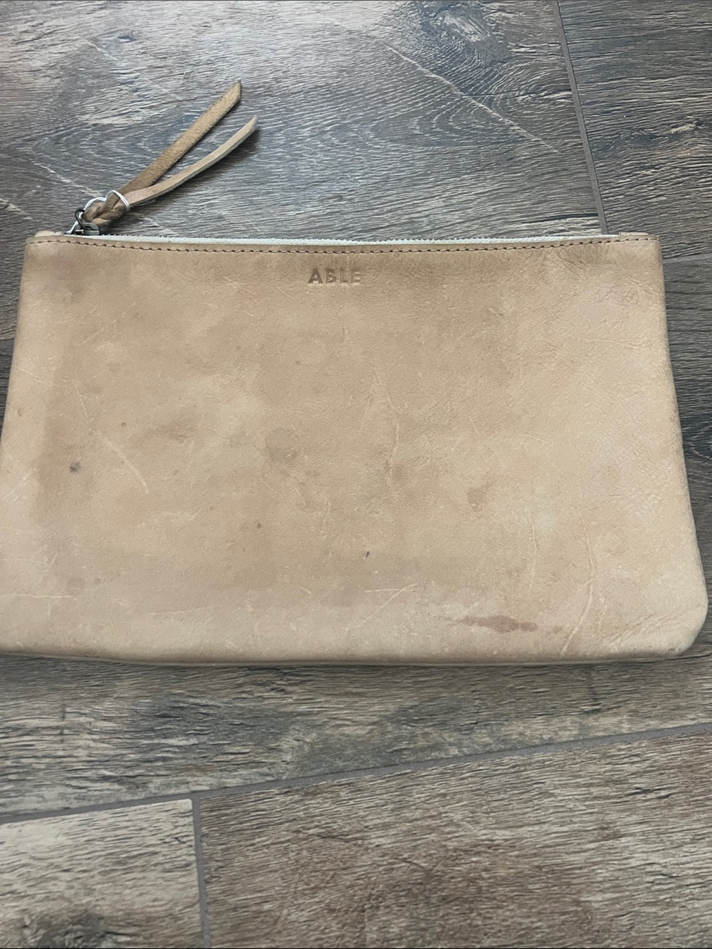 Able Beige Leather Toiletry Pouch with Zip